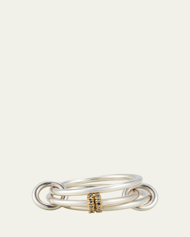 Acacia SG Gris Three Link Ring in Sterling Silver and 18K Gold with Grey Diamonds